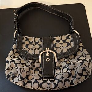 Coach Signature Black and Tan Shoulder Bag